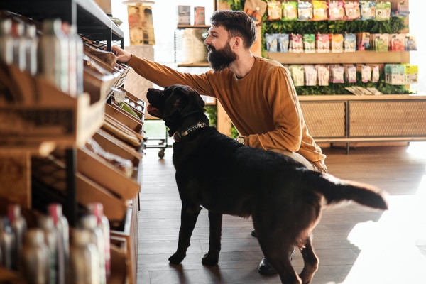 Person shopping with dog